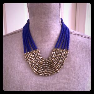 Blue and gold beaded necklace